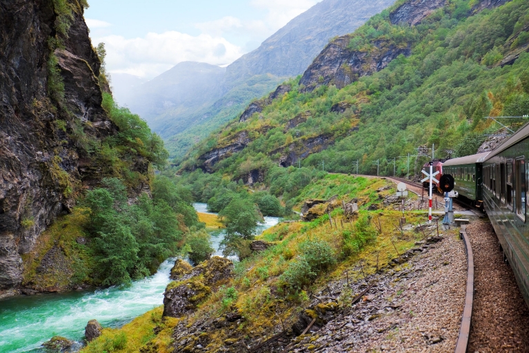 View from the Flåm train in the mountains of Norway